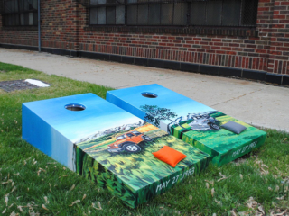 Chi-Town Custom Cornhole Boards on X: Cherry stain, hand painted