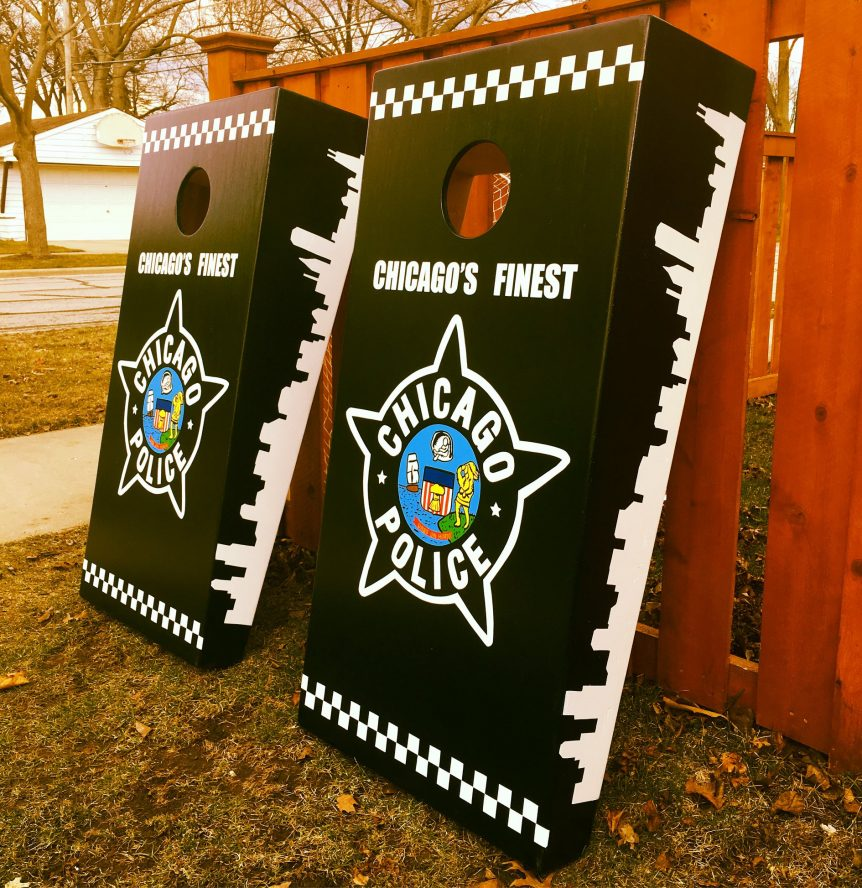 Chicago Football Team Striped Cornhole Set with Bags - Custom Cornhole Game  - Outdoor Game - Pro Football - NFL Cornhole