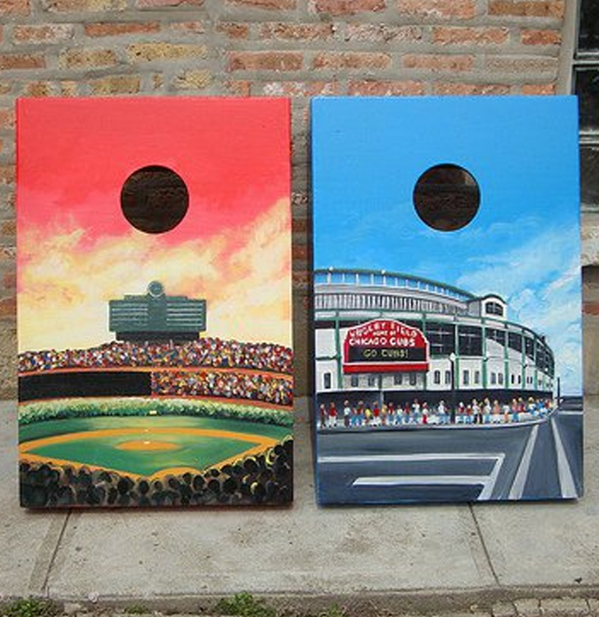 Wrigley Field and the Marquee Sign Custom Cornhole Set