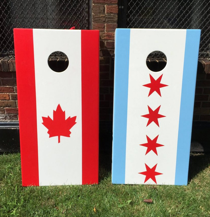 Canada Meets Chicago Flag Custom Cornhole Set