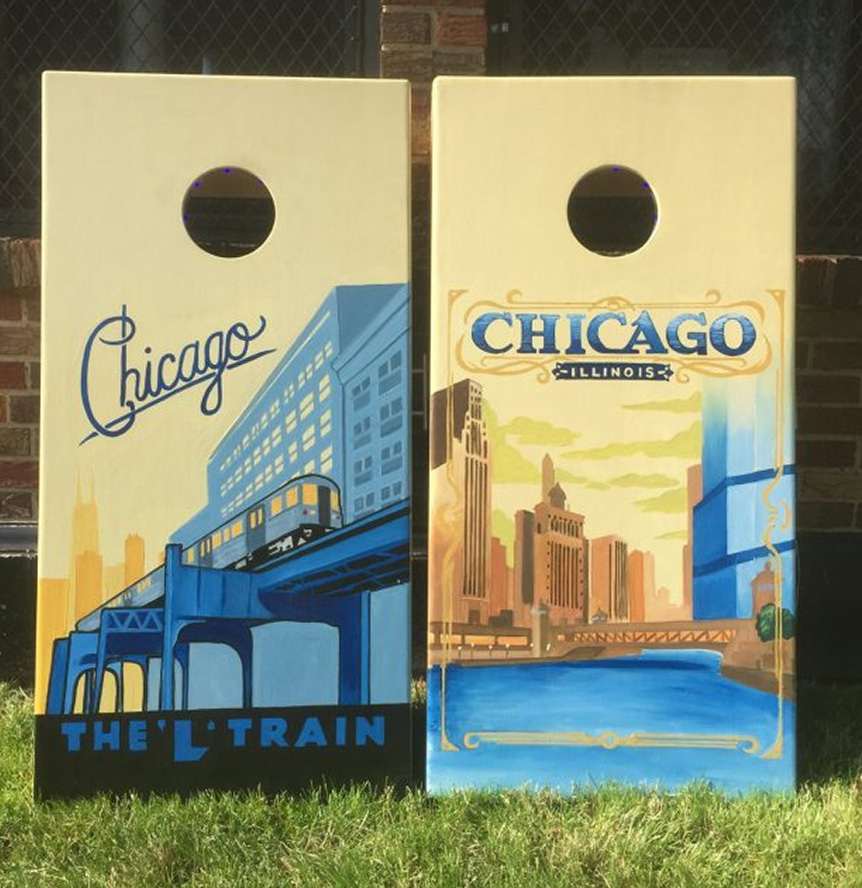 Chicago Old School Posters Custom Cornhole Set
