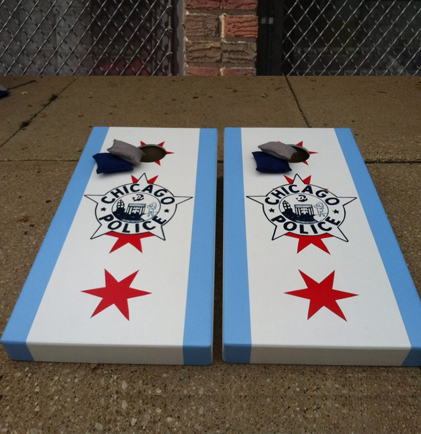 Chicago Flag and Police Department Custom Cornhole Set