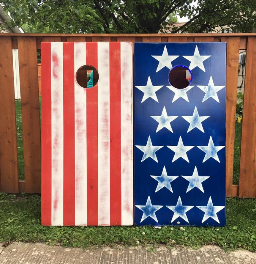 4th of July American Flag Themed Distressed Custom Cornhole Set